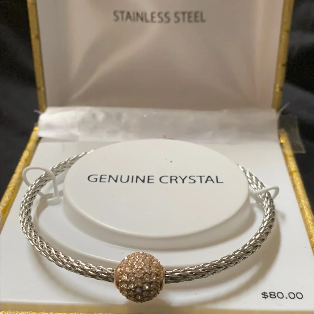 Source Unknown Silver Bracelet with Gold Crystal Bead - Picture 2 of 3